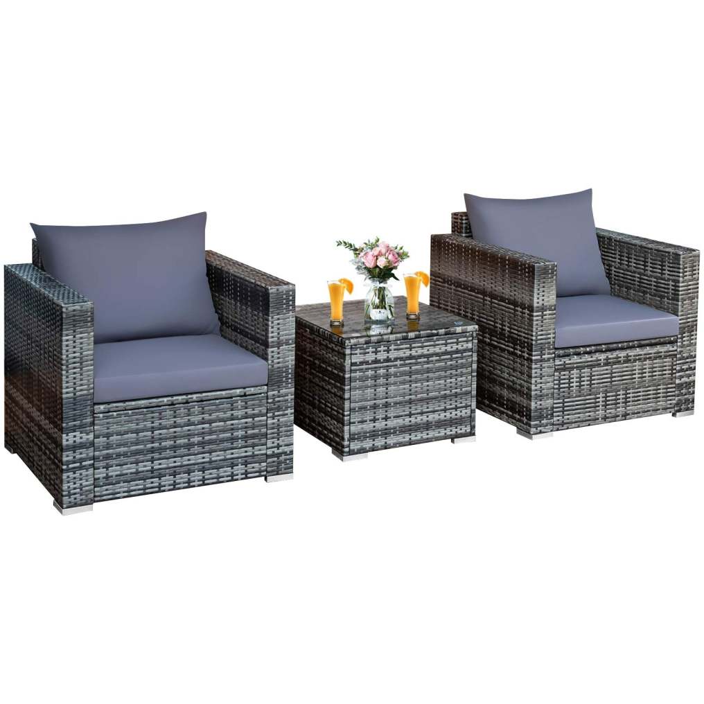 3-Piece Patio Furniture Set Outdoor Wicker Rattan Sofa