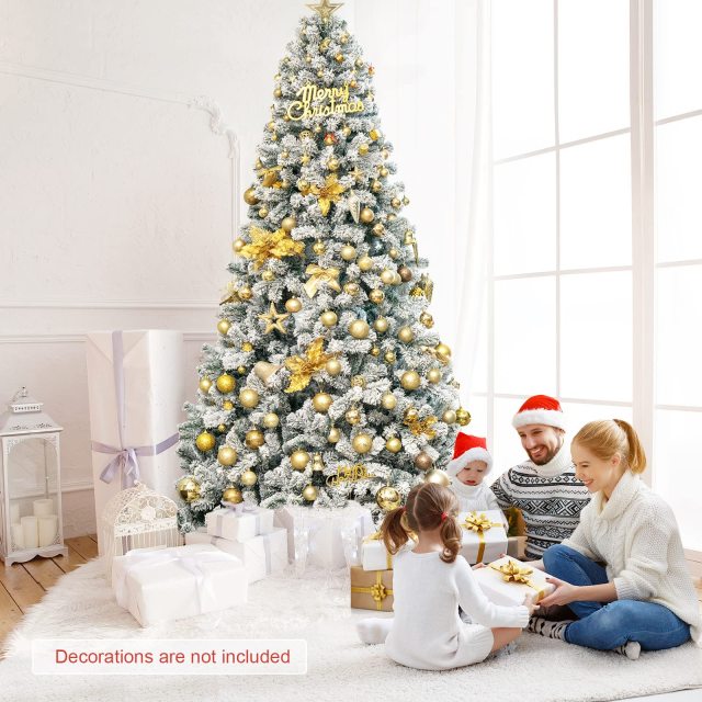 9 FT Snow Flocked Christmas Tree Artificial Holiday Hinged Pine Tree with 1498 Branch Tips