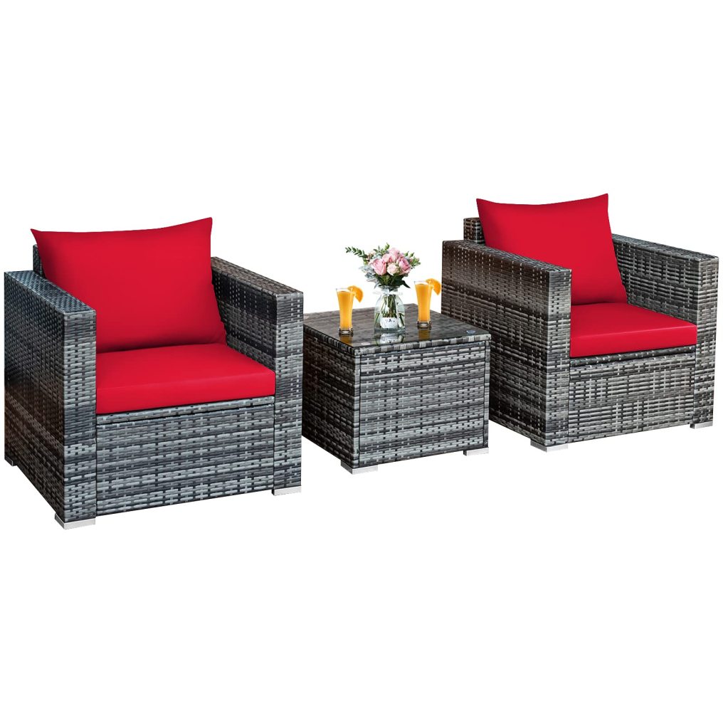 3-Piece Patio Furniture Set Outdoor Wicker Rattan Sofa