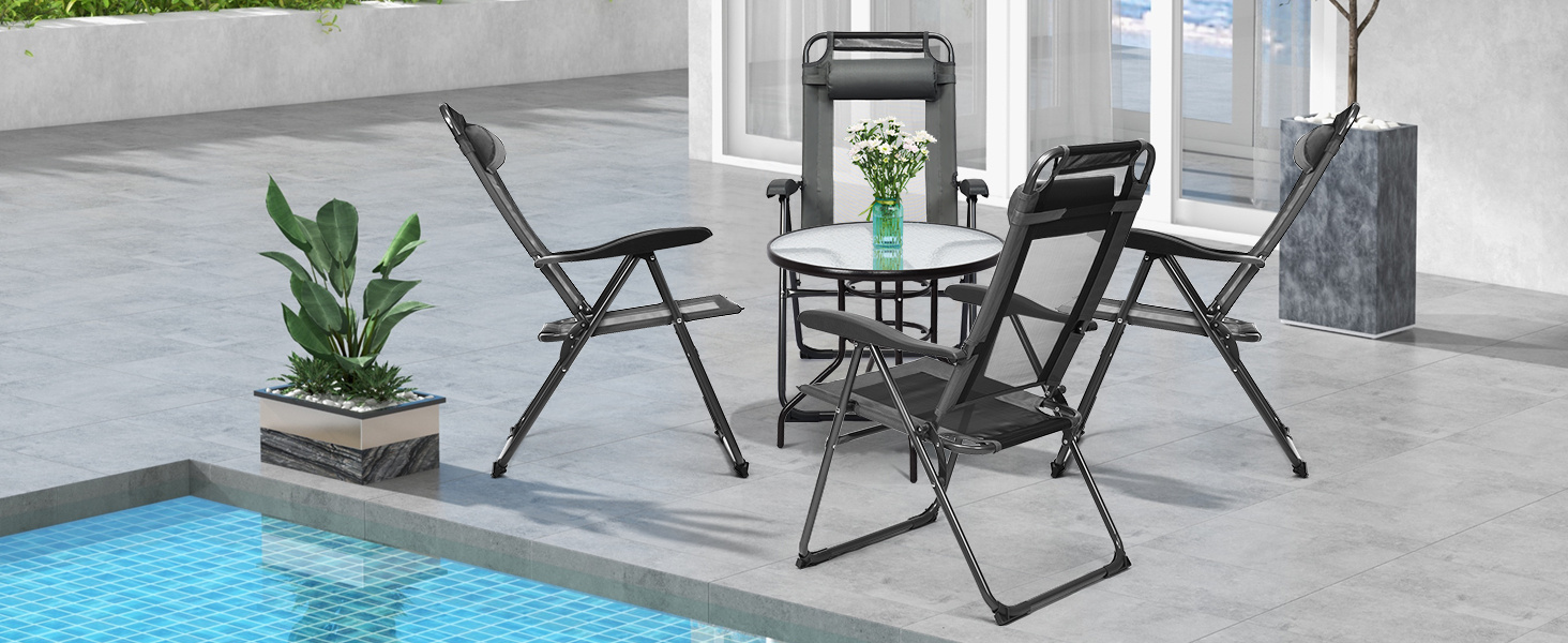 2 Pieces Patio Adjustable Folding Recliner Chairs with 7 Level Adjustable Backrest