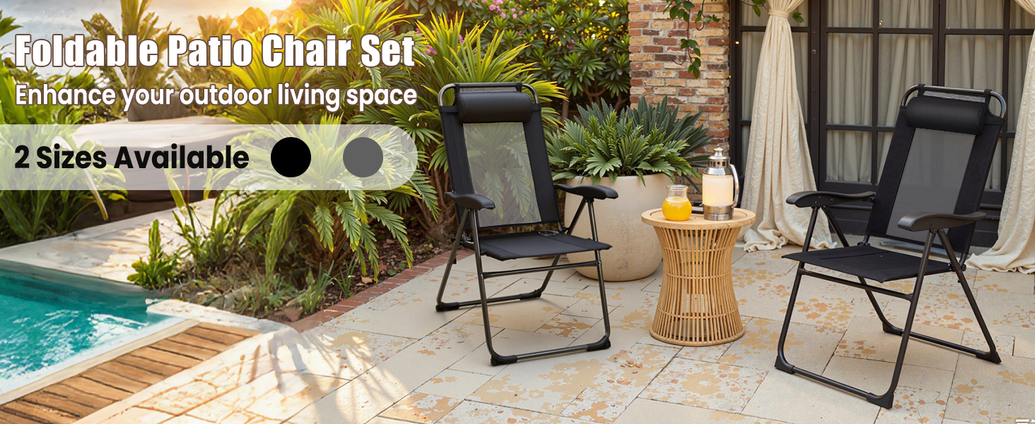 2 Pieces Patio Adjustable Folding Recliner Chairs with 7 Level Adjustable Backrest