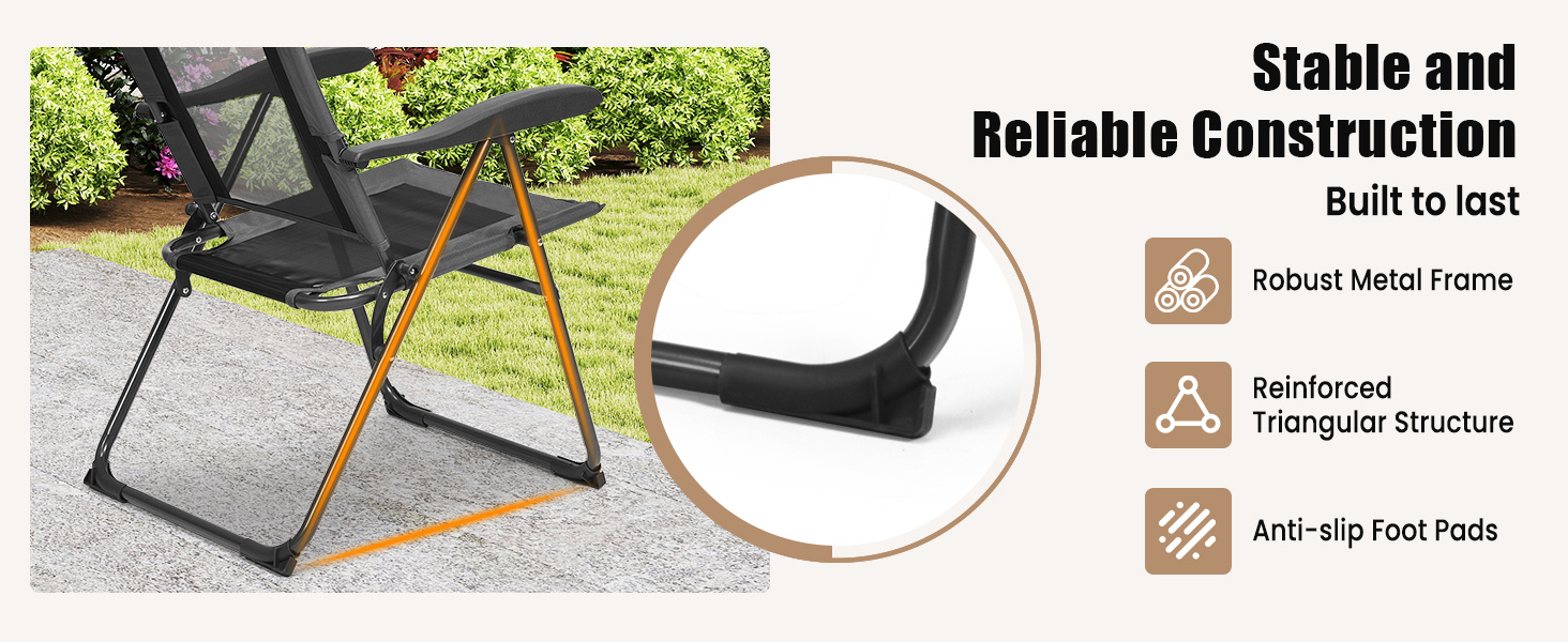2 Pieces Patio Adjustable Folding Recliner Chairs with 7 Level Adjustable Backrest