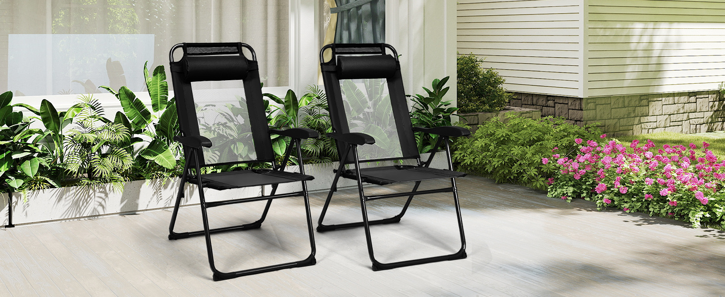 2 Pieces Patio Adjustable Folding Recliner Chairs with 7 Level Adjustable Backrest