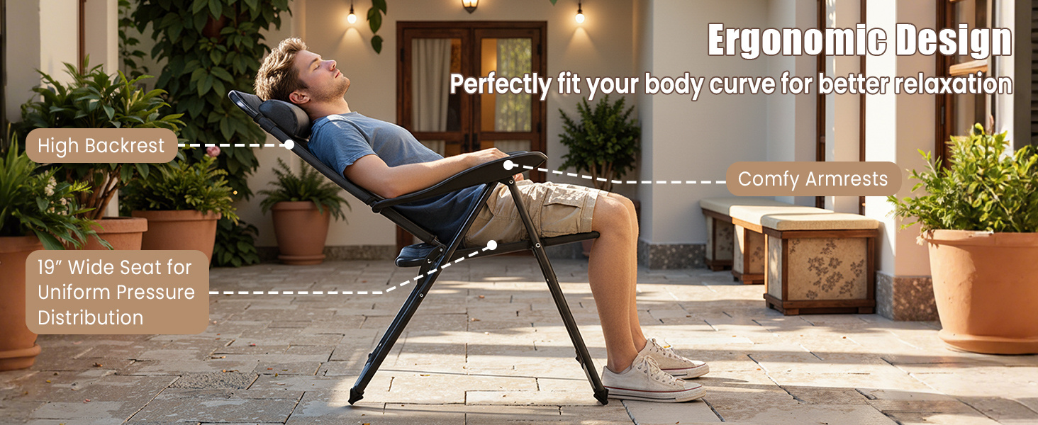 2 Pieces Patio Adjustable Folding Recliner Chairs with 7 Level Adjustable Backrest