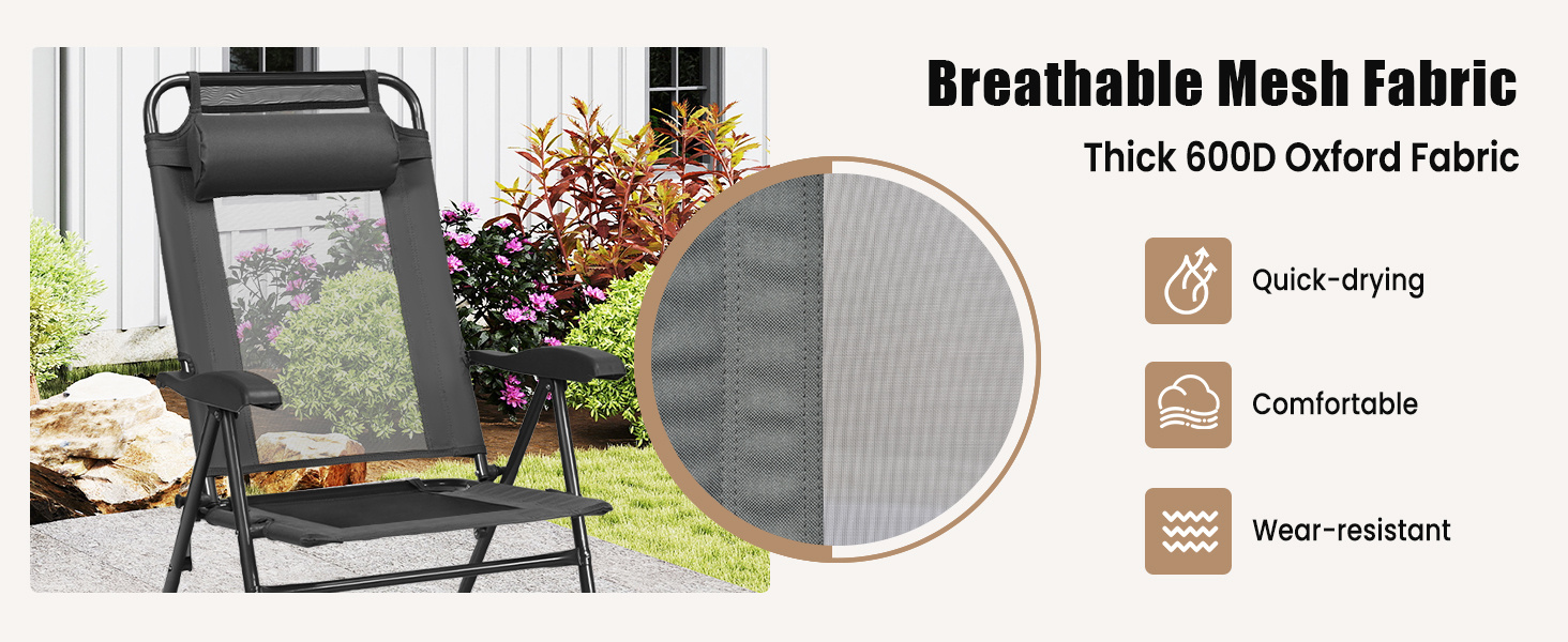 2 Pieces Patio Adjustable Folding Recliner Chairs with 7 Level Adjustable Backrest