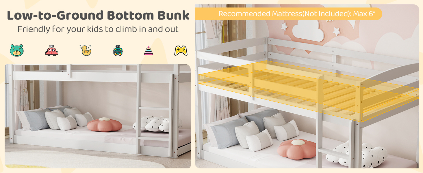 Full Over Full Bunk Bed Low-to-ground Bunk Bed