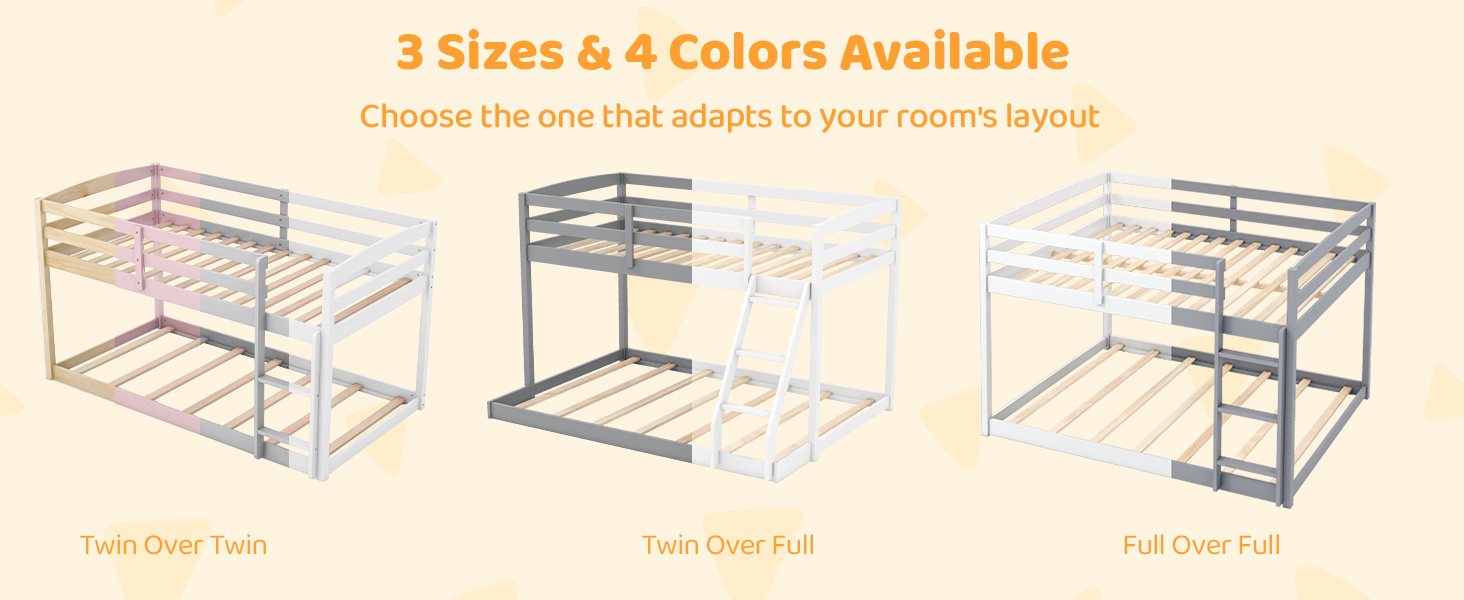 Full Over Full Bunk Bed Low-to-ground Bunk Bed
