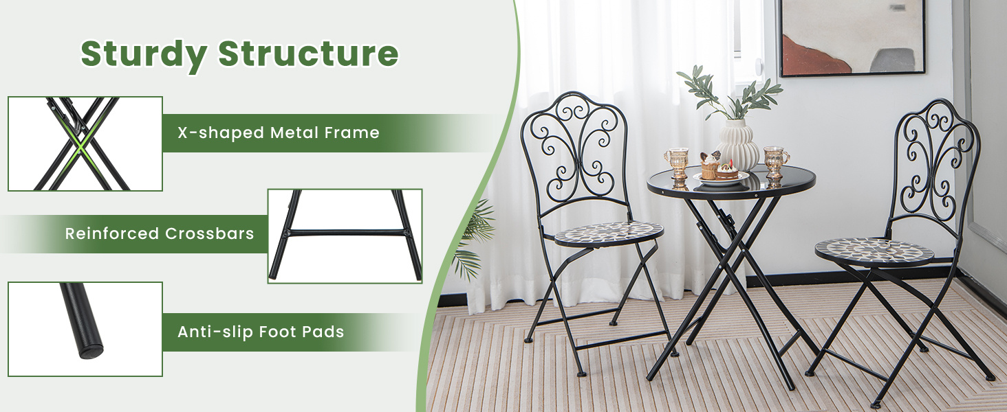Round Bistro Table with Tempered Glass Tabletop