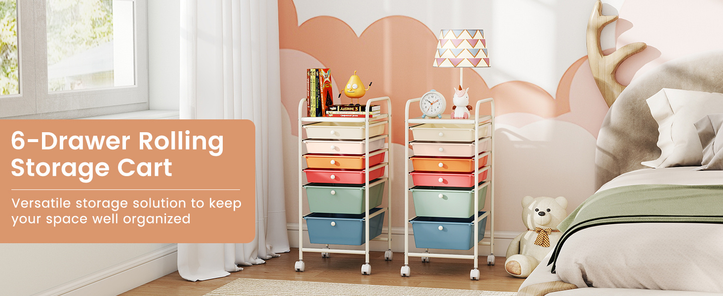 6 Drawers Storage Trolley with 4 Wheels for Makeup Beauty Salon