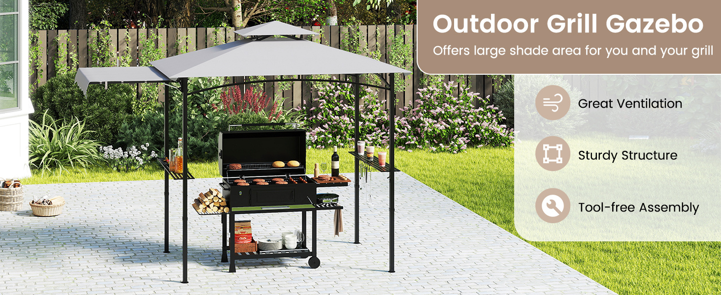 Outdoor Barbecue Canopy Tent Grill Gazebo with Side Awning