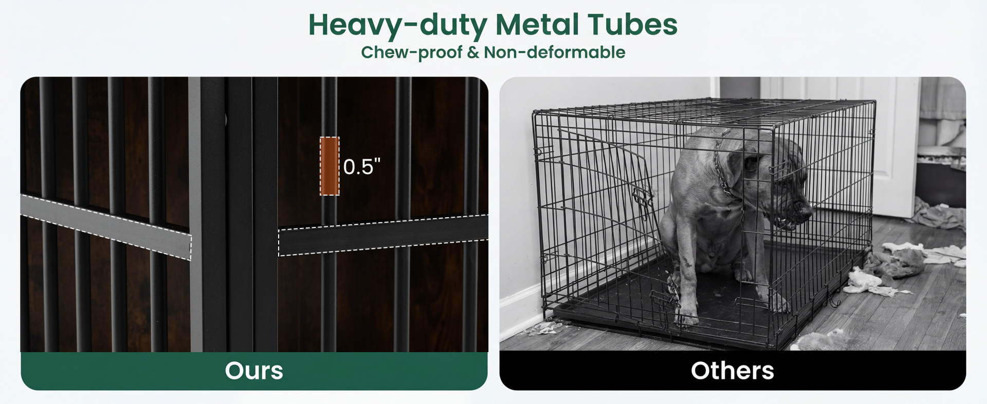 Heavy-duty metal tube fencing of the 47.5 inch dog crate furniture, designed for small and medium dogs with hidden.