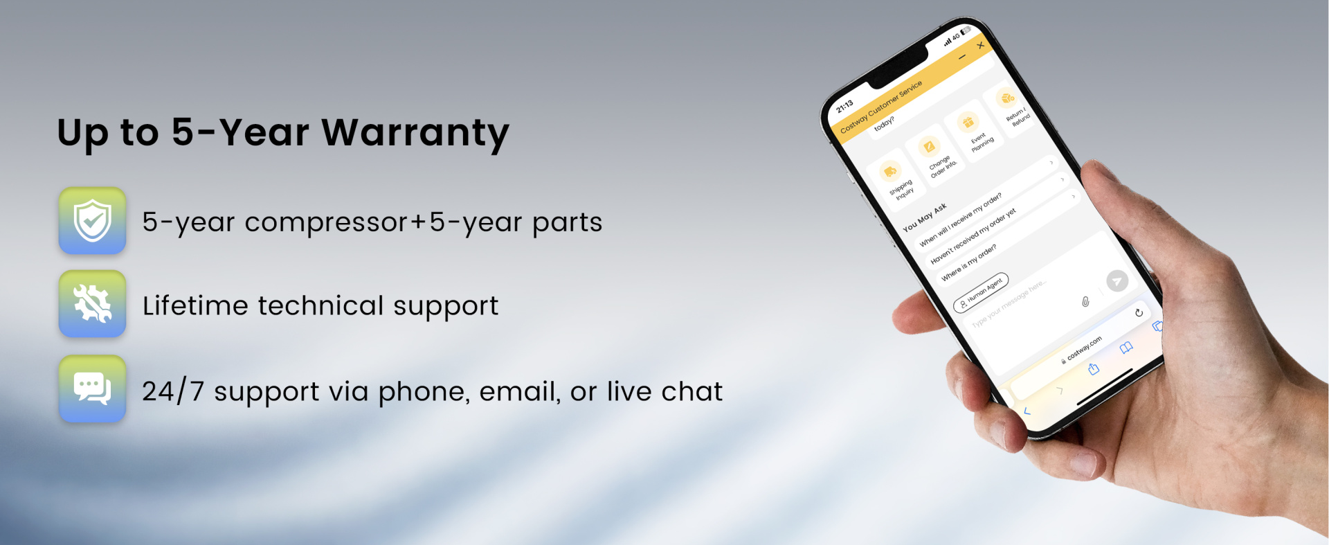 X-Pro 27000 BTU Mini Split AC with Heat Pump, showcasing smartphone control and 5-year warranty for reliable.
