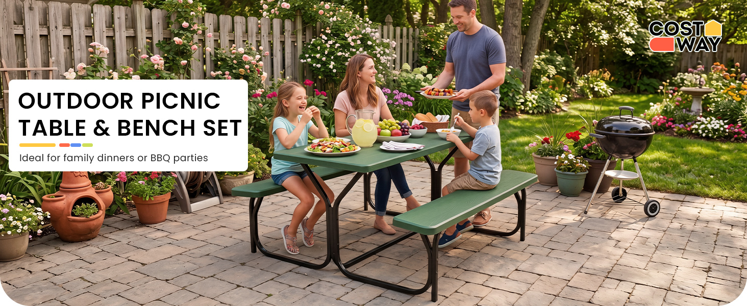 Outdoor Picnic Table and Bench Set