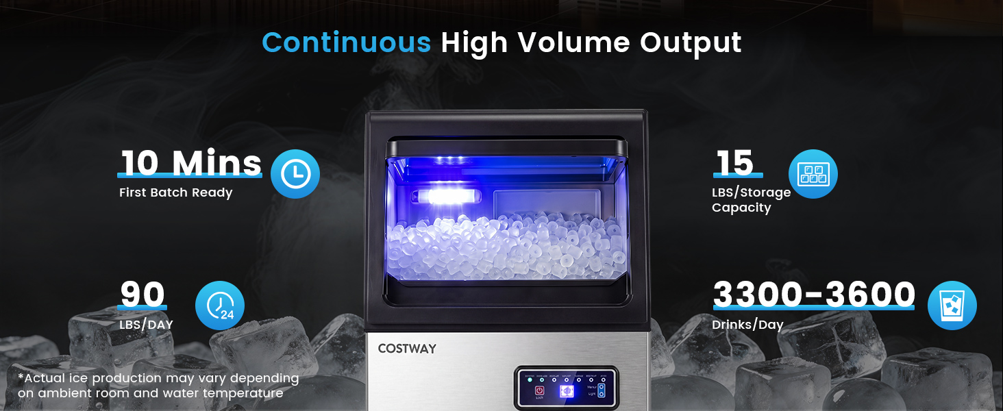 90 LBS/24H Commercial Nugget Ice Maker with Self-Cleaning