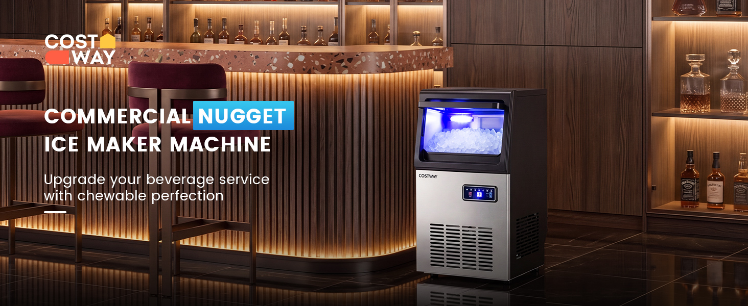 90 LBS/24H Commercial Nugget Ice Maker with Self-Cleaning