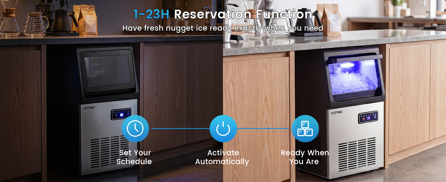 90 LBS/24H Commercial Nugget Ice Maker with Self-Cleaning